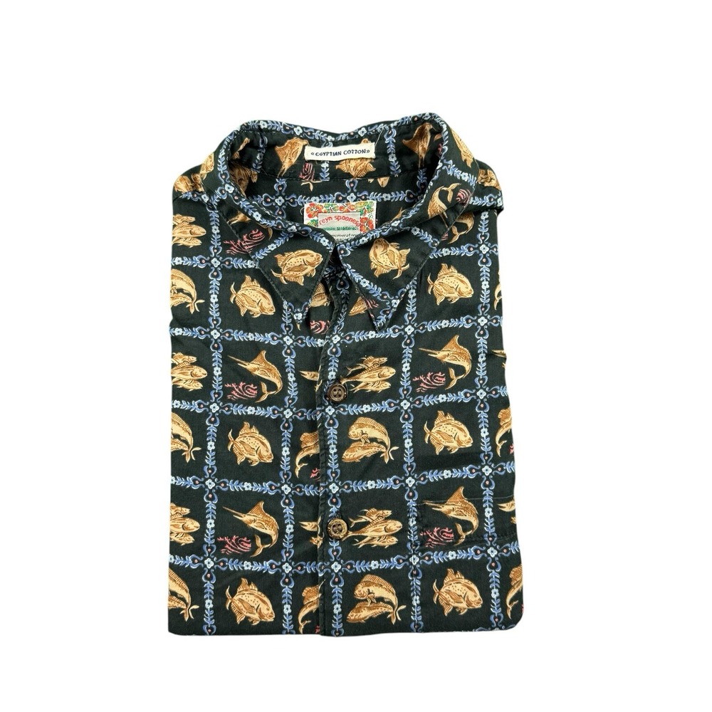 Reyn Spooner Cotton Marlin Grouper Fish AOP Angler S/S Hawaiian Shirt Size M